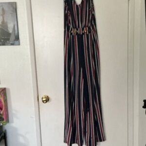 Wrapper Navy and Red Striped Jumpsuit
